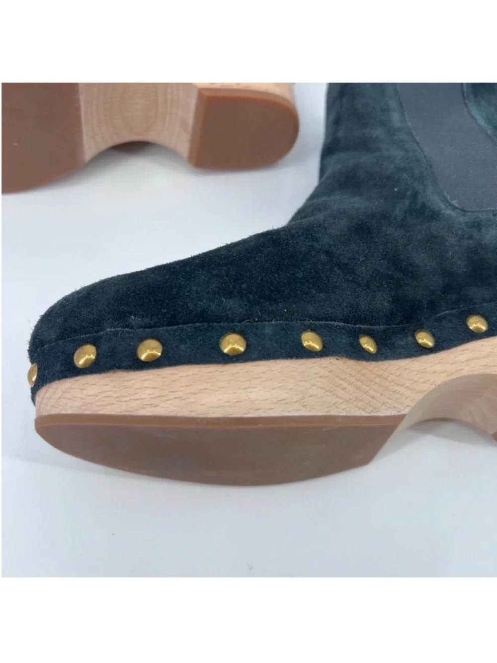 J. Crew Suede Ankle Boots Women’s 6 Black Studded Clog Heel Chelsea Booties
